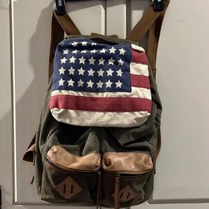 Retro American Flag Patriotic Canvas Utility Backpack Grunge